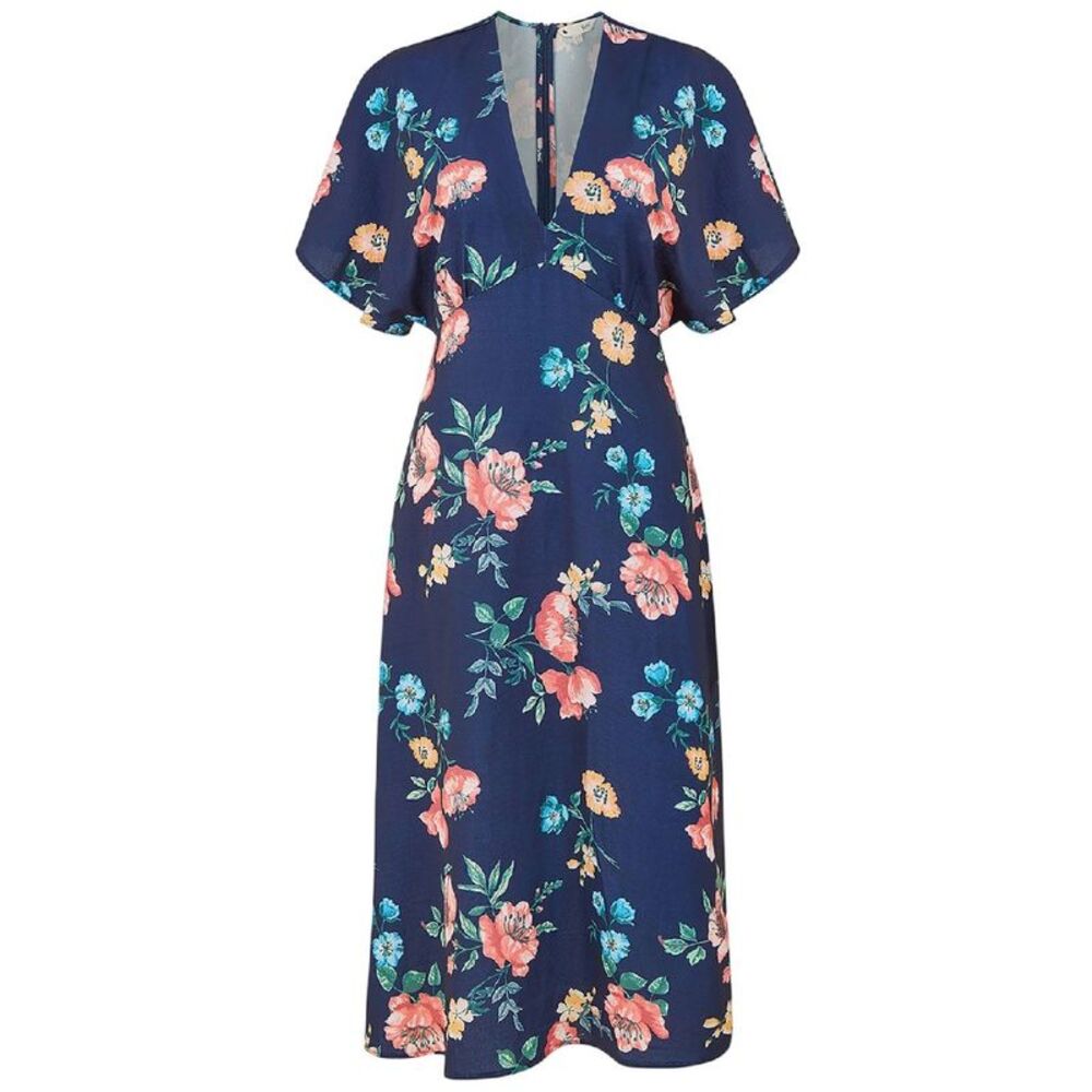 Yumi Womens/Ladies Floral Pattern Kimono Sleeve Wrap Dress / Navy